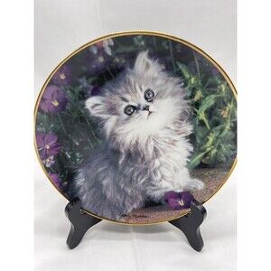 FRANKLIN MINT PURRFECTION NANCY MATHEWS KITTEN PLATE NO. F8132 CAT W/ PANSIES